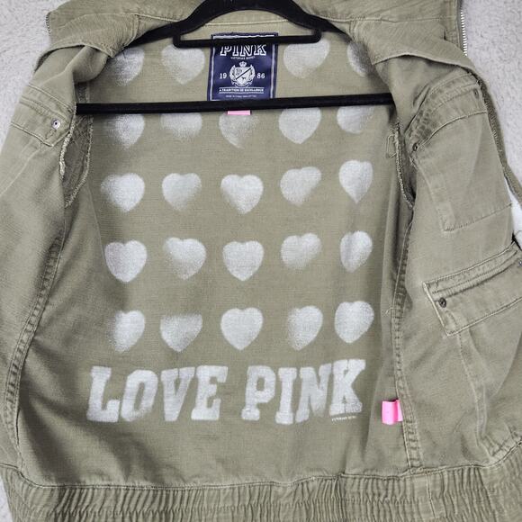 PINK VICTORIAS SECRET Jacket Womens Small Green Denim Military Collared Pockets - Picture 13 of 16